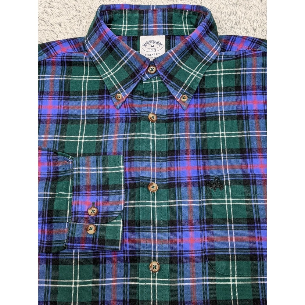 Brooks Brothers 1818 Regent Fit Flannel Shirt Medium‎ Green Blue/Red Green Plaid